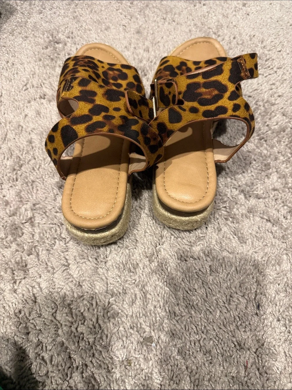 Leopard Suede Print Women’s Open toe  Ankle-Strap Platform Sandals